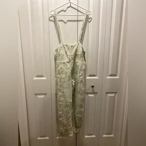 Free People Light Green & White Tie Dyed cotton Jumpsuit -front pockets - small